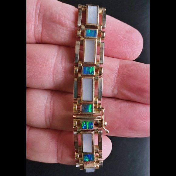 14K Gold Bracelet Ammolite and Mother of Pearl - Picture 3 of 9